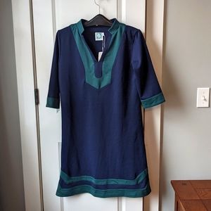 Vfish navy dress with green detailing
